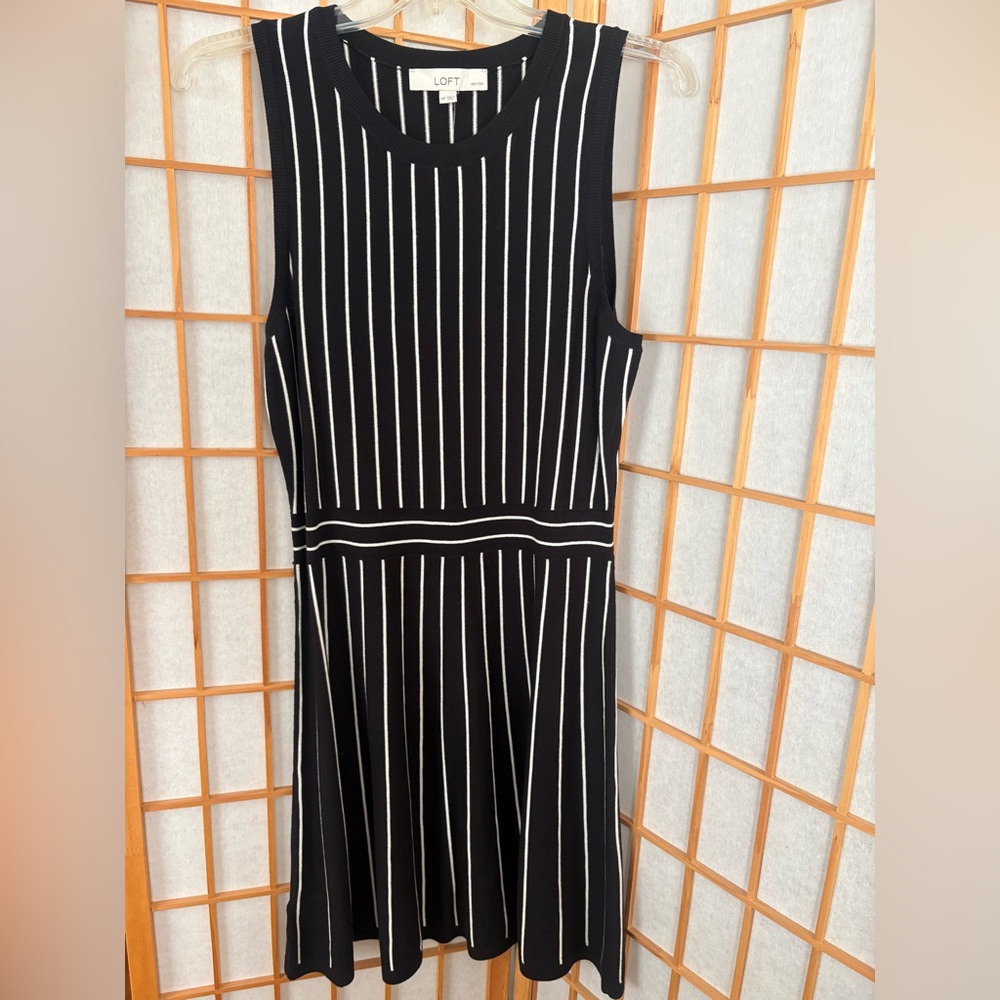 LOFT Black and White Striped Midi Dress